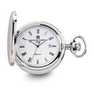 Charles Hubert Stainless Hunter Case w/Shield White Dial Pocket Watch